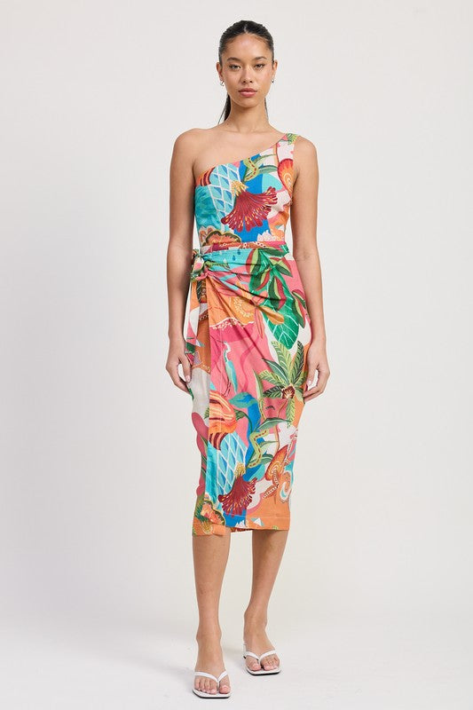 ONE SHOULDER WRAPPED MIDI DRESS Mid Dresses