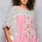 POL Candy Pink Floral Patchwork Lace Accent Blouse with pink panels and white lace