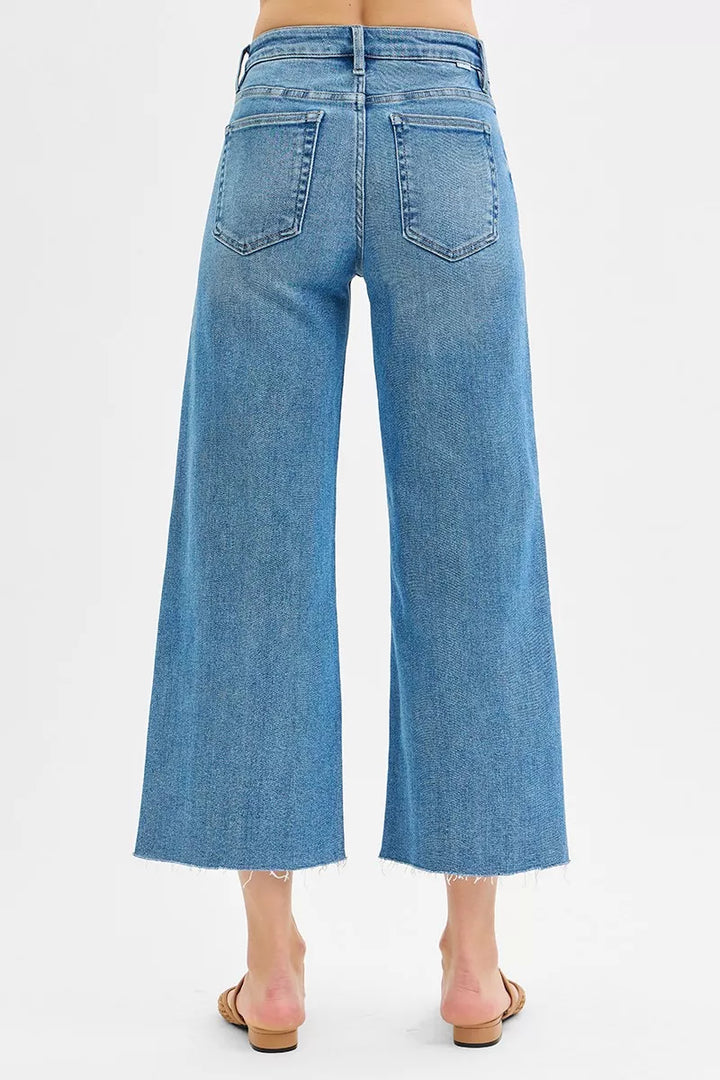 RISEN Tummy Control Mid Rise Crop Wide Front Slit Jeans | Jeans Daverri Fashions