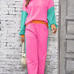 Color Block Round Neck Top and Pants Set - DAVERRI FASHIONS