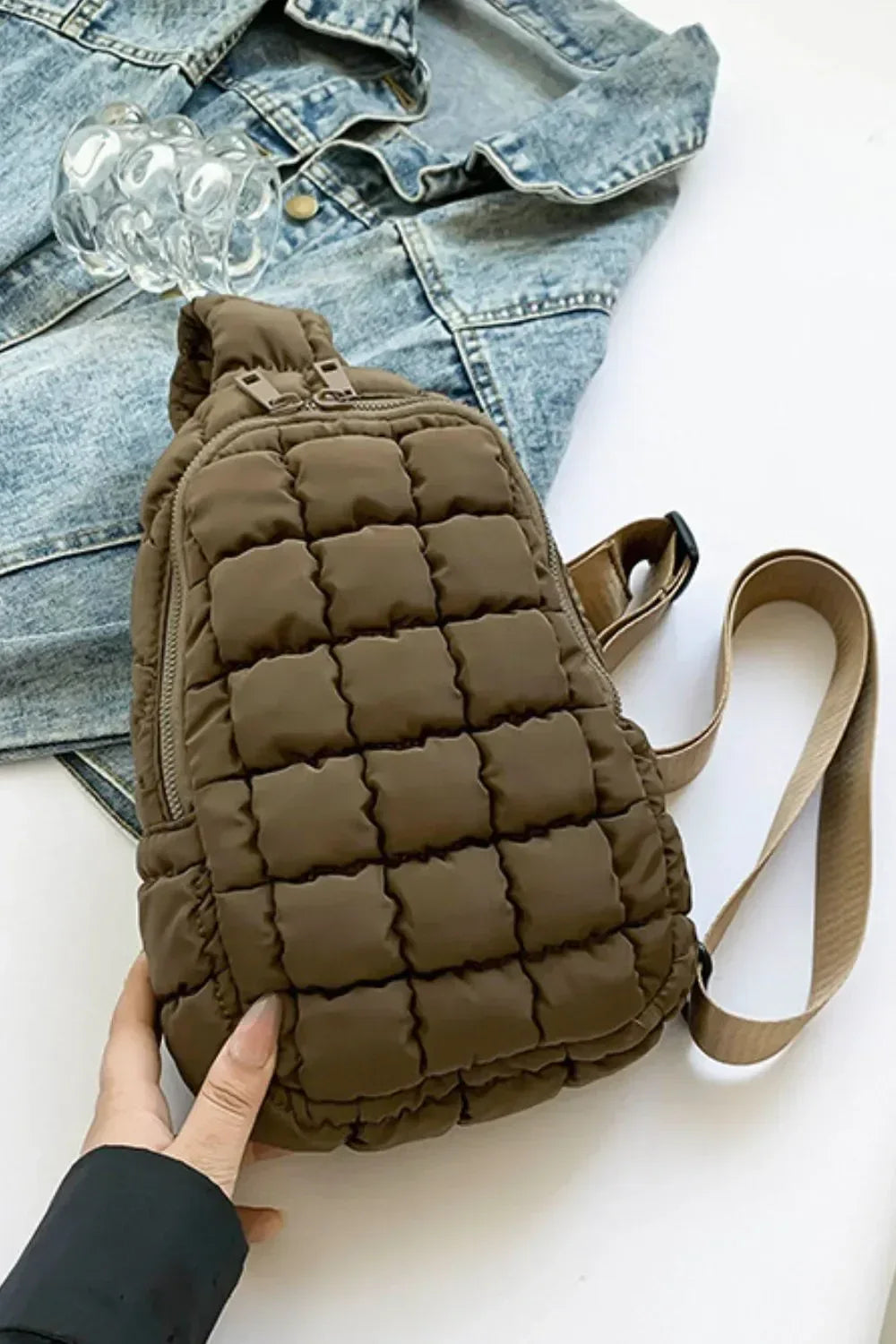 Quilted Nylon Crossbody Bag - DAVERRI FASHIONS