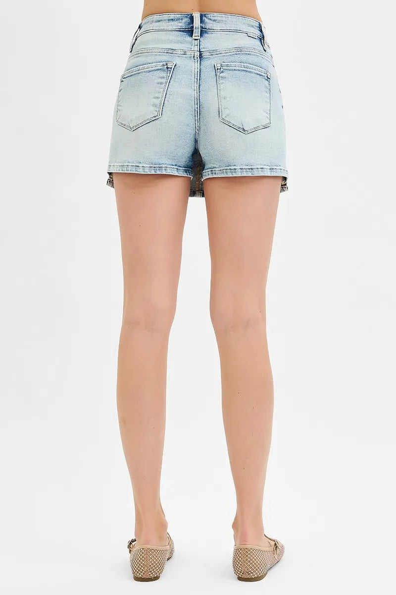 RISEN Full Size High Rise Button Down Skorts Plus Size Denim Skirts
