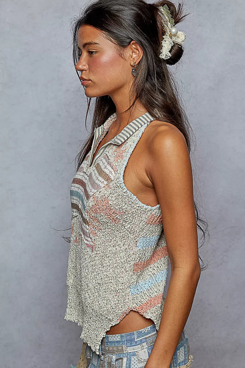 POL Striped Collar Sweater Vest with Star Patch | Sweater Vests Daverri Fashions