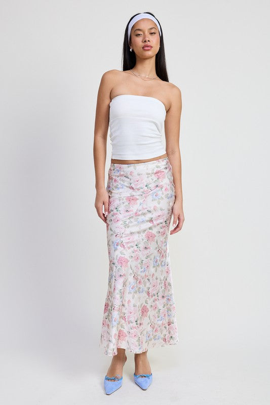 BIAS FLORAL MAXI SKIRT IVORY FLORAL Maxi Skirts