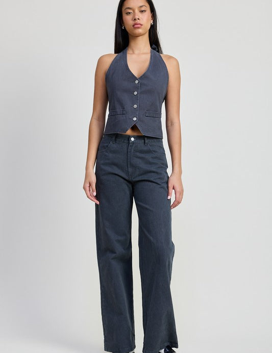 VINTAGE BLUE FOLDED FITTED DENIM PANTS | Daverri Fashions