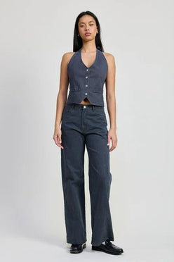 FOLDED FITTED DENIM PANTS - DAVERRI FASHIONS