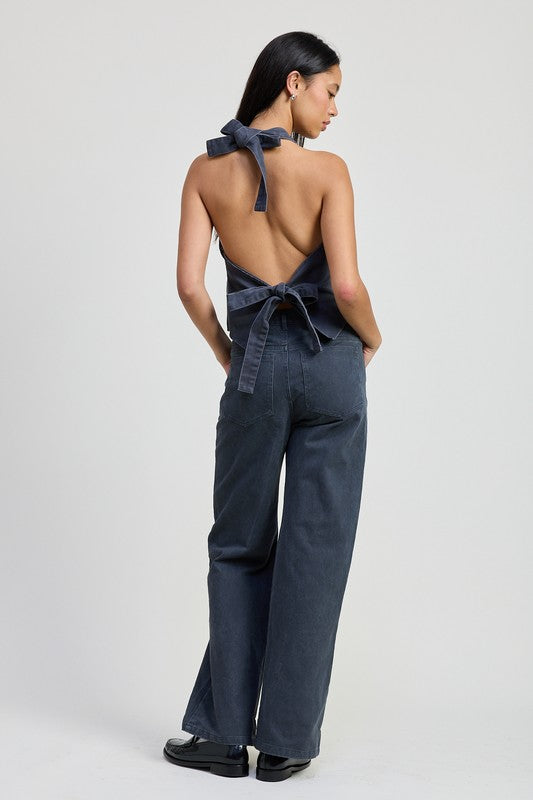 FOLDED FITTED DENIM PANTS Pants