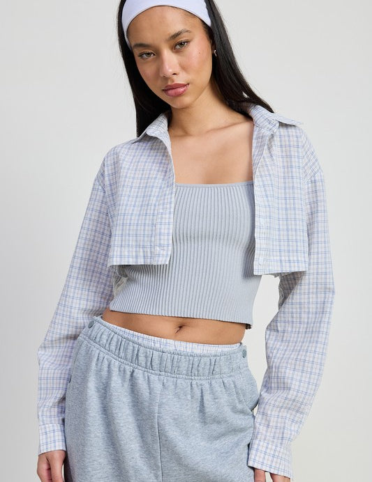 FLANNEL GREY COMBO LONG SLEEVE COLLARED BUTTON UP SHIRT | Daverri Fashions