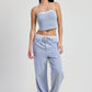 DOUBLE WAIST STRAIGHT LEG PANTS FLANNEL GREY COMBO