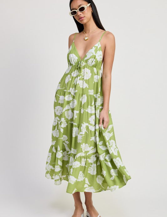 Emory Park Spaghetti Strap Floral Flare Maxi Dress AVOCADO Maxi Dresses