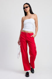 RED POCKET CARGO PANTS | Daverri Fashions