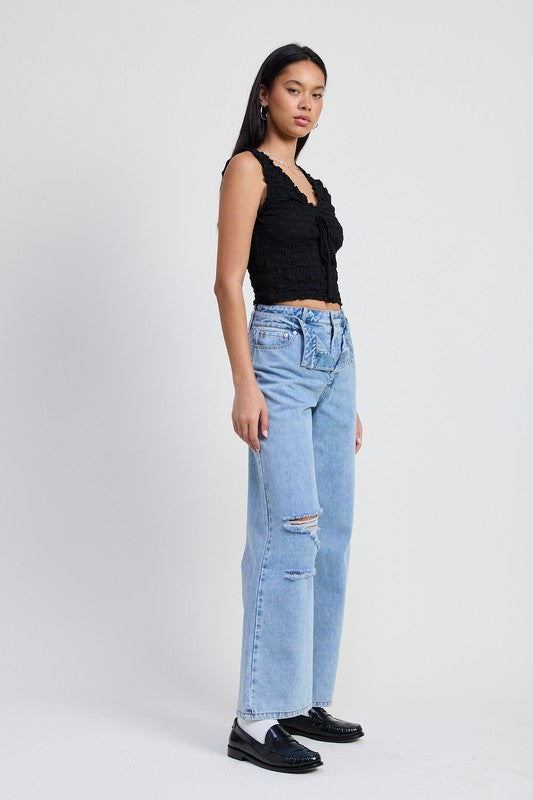 Emory Park Front Layered Mid-Rise Distressed Straight Leg Jeans Jeans