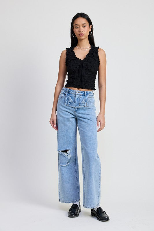 LAYERED STRAIGHT LEG DENIM PANT LT DENIM