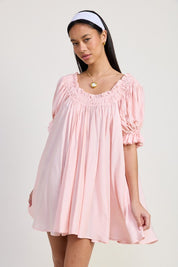 Emory Park Embroidered Puff Sleeve Mini Babydoll Dress BABY PINK Mini Dresses