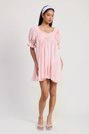 Emory Park Embroidered Puff Sleeve Mini Babydoll Dress Mini Dresses