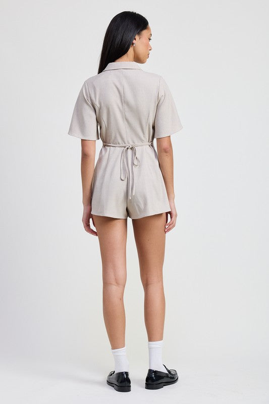 Emory Park Collared Romper with Back Tie Rompers