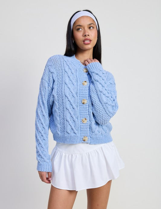 Chunky Cable Knit Cardigan Sweater SKY BLUE Cardigans