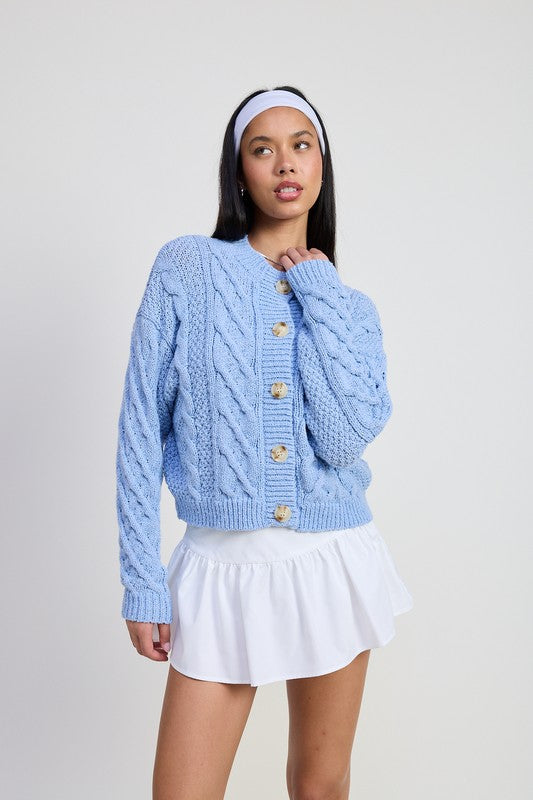 CHUNKY CABLE KNIT CARDIGAN SKYBLUE