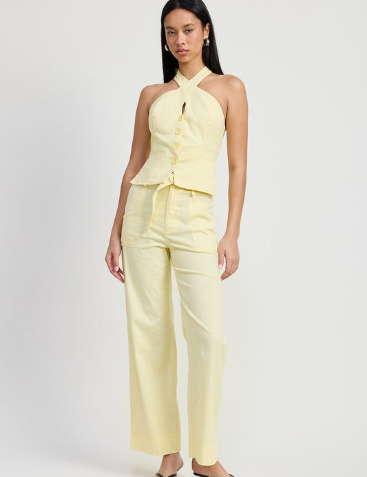 Emory Park Pale Yellow Linen Belted Trousers PALE YELLOW Trousers