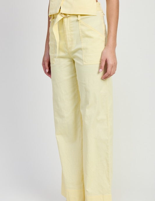 Emory Park Pale Yellow Linen Belted Trousers Trousers