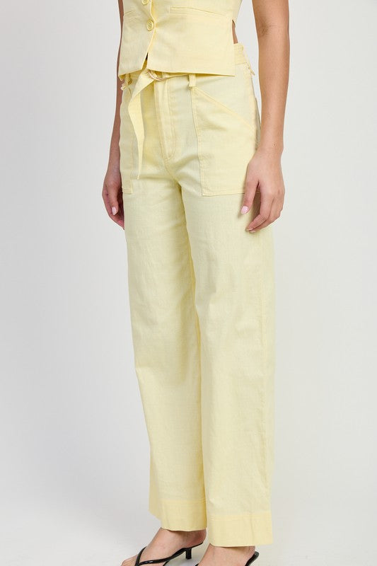 Emory Park Pale Yellow Linen Belted Trousers Trousers