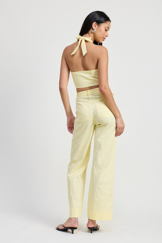 Emory Park Pale Yellow Linen Belted Trousers Trousers