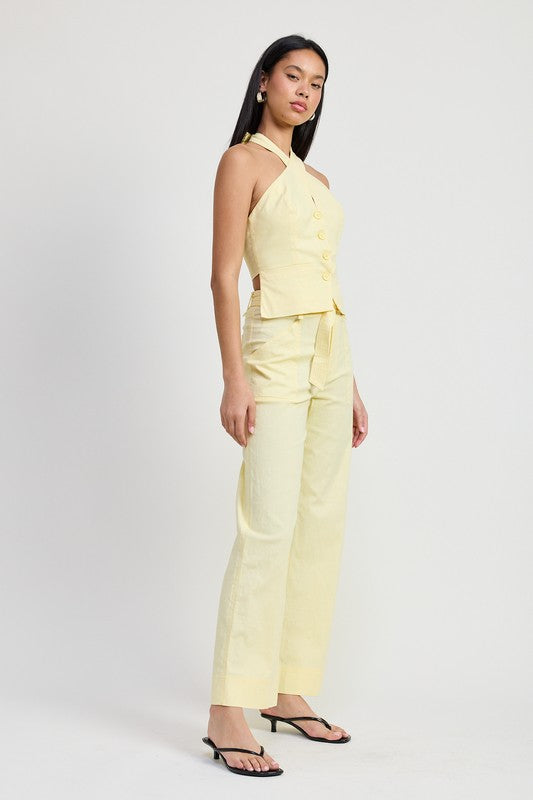 Emory Park Pale Yellow Linen Belted Trousers Trousers