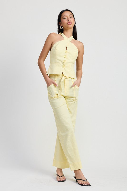 Emory Park Pale Yellow Linen Belted Trousers Trousers