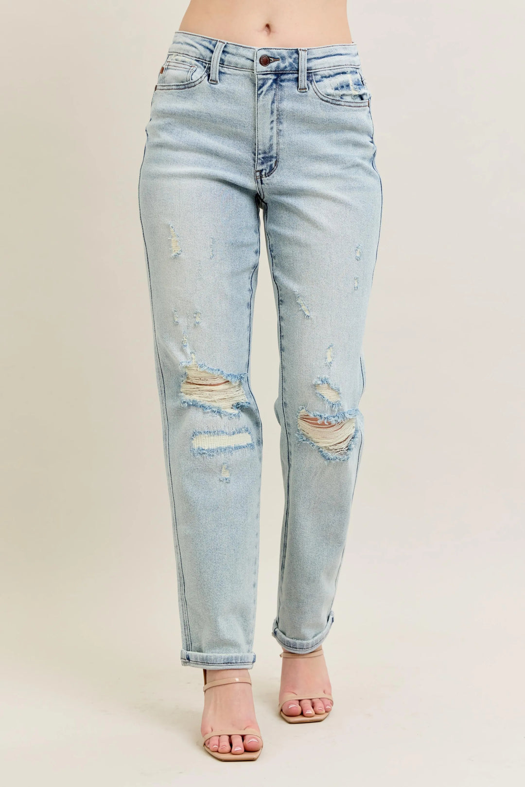 Judy Blue Full Size Mr Repair Stitch Detail Destroy Single Cuff Bf Jeans Plus Size | Jeans Daverri Fashions