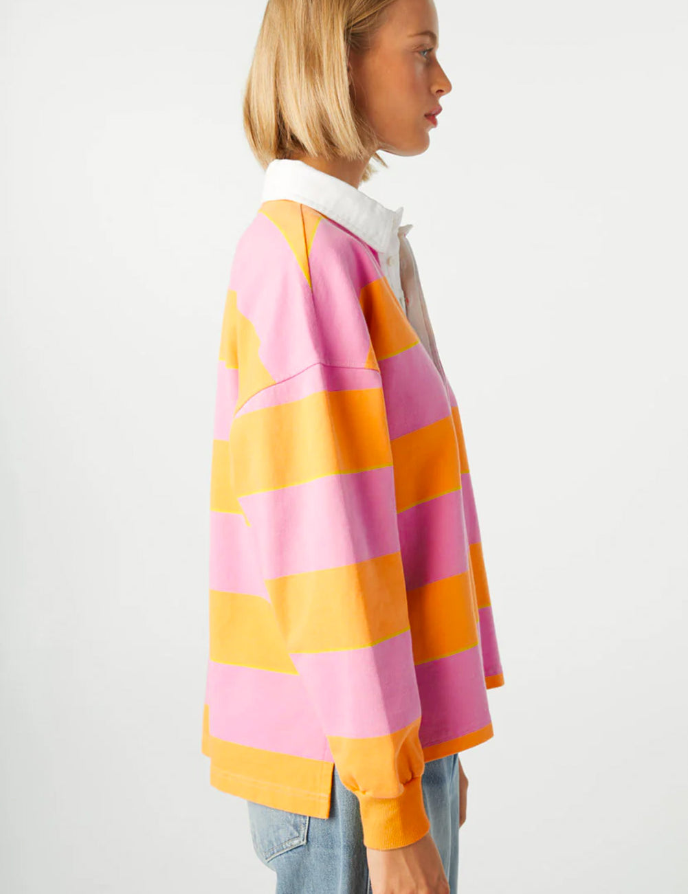 Yellow Stripe Color Block Polo Collar Sweatshirt | Sweatshirts Daverri Fashions