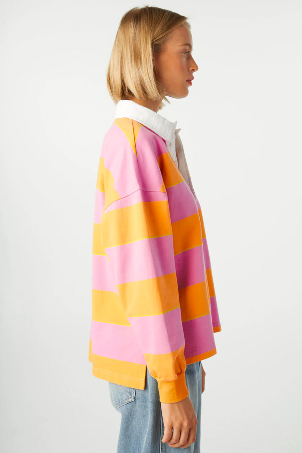 Yellow Stripe Color Block Polo Collar Sweatshirt | Sweatshirts Daverri Fashions
