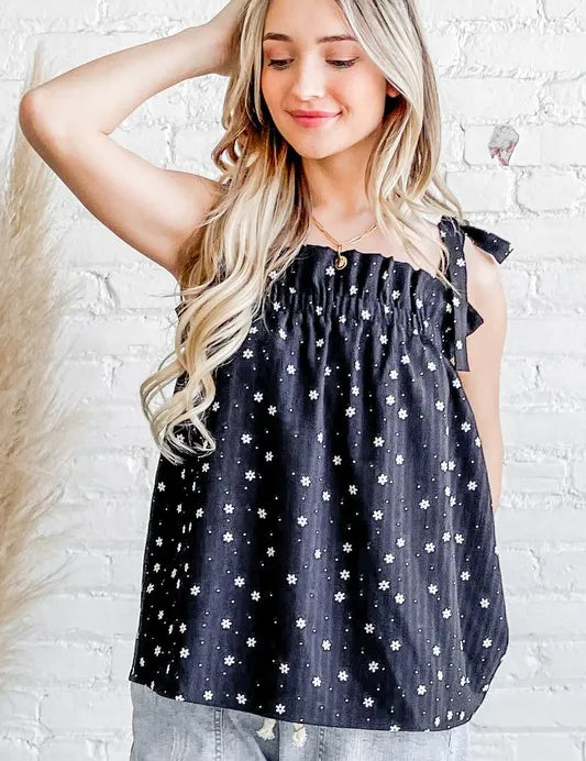 BLACK And The Why Daisy Polka Dot Print Ruffle Tank Top | Tops Daverri Fashions