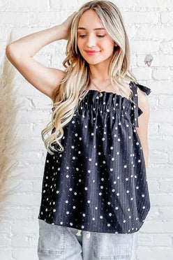 And The Why Daisy Polka Dot Print Ruffle Tank Top - DAVERRI FASHIONS