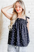 And The Why Daisy Polka Dot Print Ruffle Tank Top BLACK