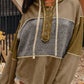 Mixed Texture Patchwork Exposed Seam Half Button Hoodie - DAVERRI FASHIONS