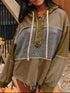 Mixed Texture Patchwork Exposed Seam Half Button Hoodie - DAVERRI FASHIONS