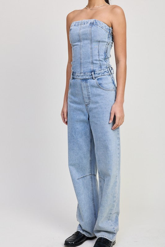 Emory Park Strapless Denim Jumpsuit Jumpsuits