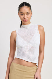 SLEEVELESS ASYMMETRICAL HIGH NECK TOP WHITE