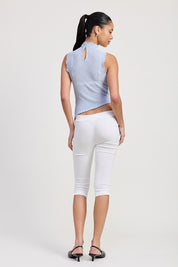 SLEEVELESS ASYMMETRICAL HIGH NECK TOP