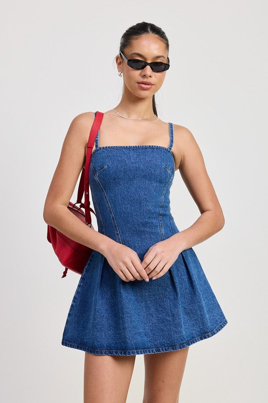 MINI PLEATED DRESS DENIM Mini Dresses