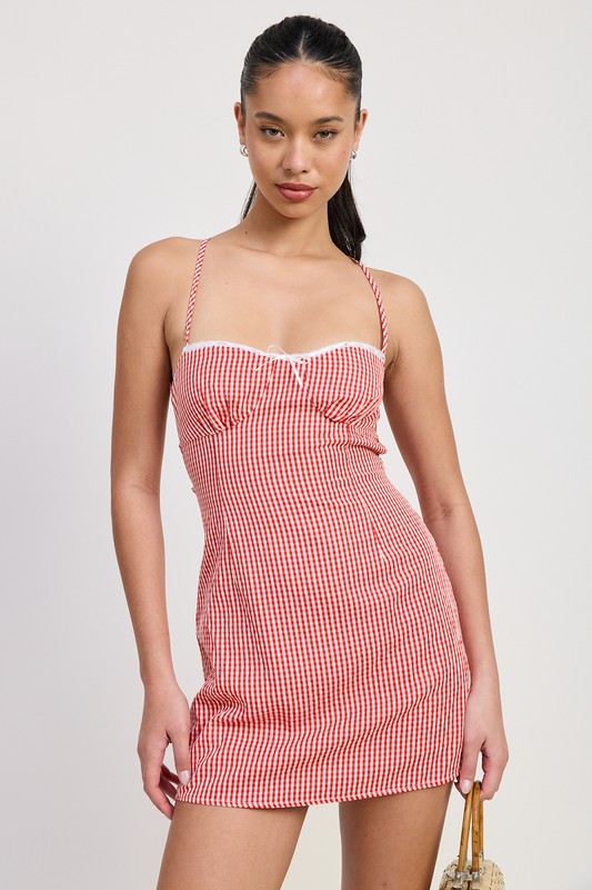 A LINE GINGHAM MINI DRESS RED GINGHAM