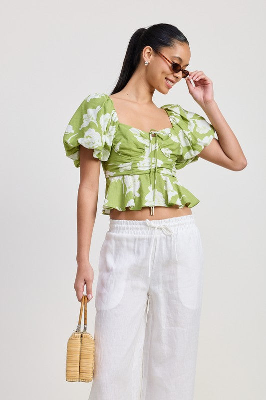 SHORT PUFF SLEEVE FLORAL BLOUSE Blouses