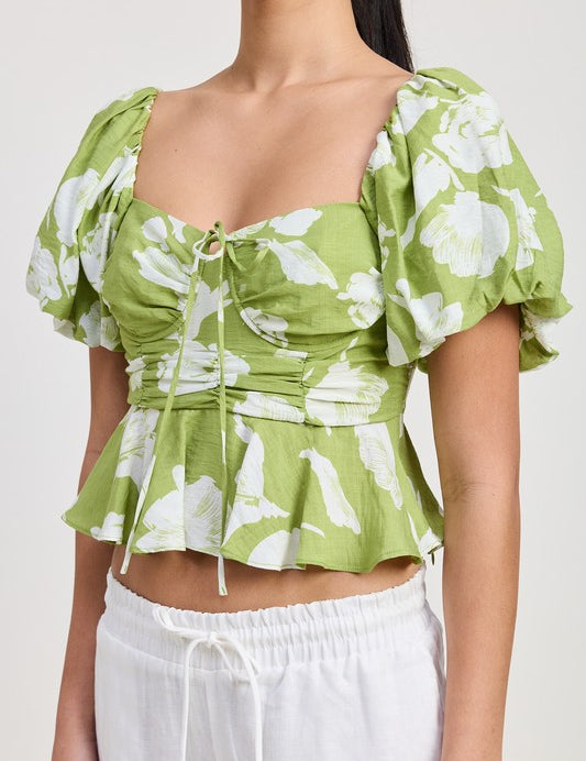 SHORT PUFF SLEEVE FLORAL BLOUSE