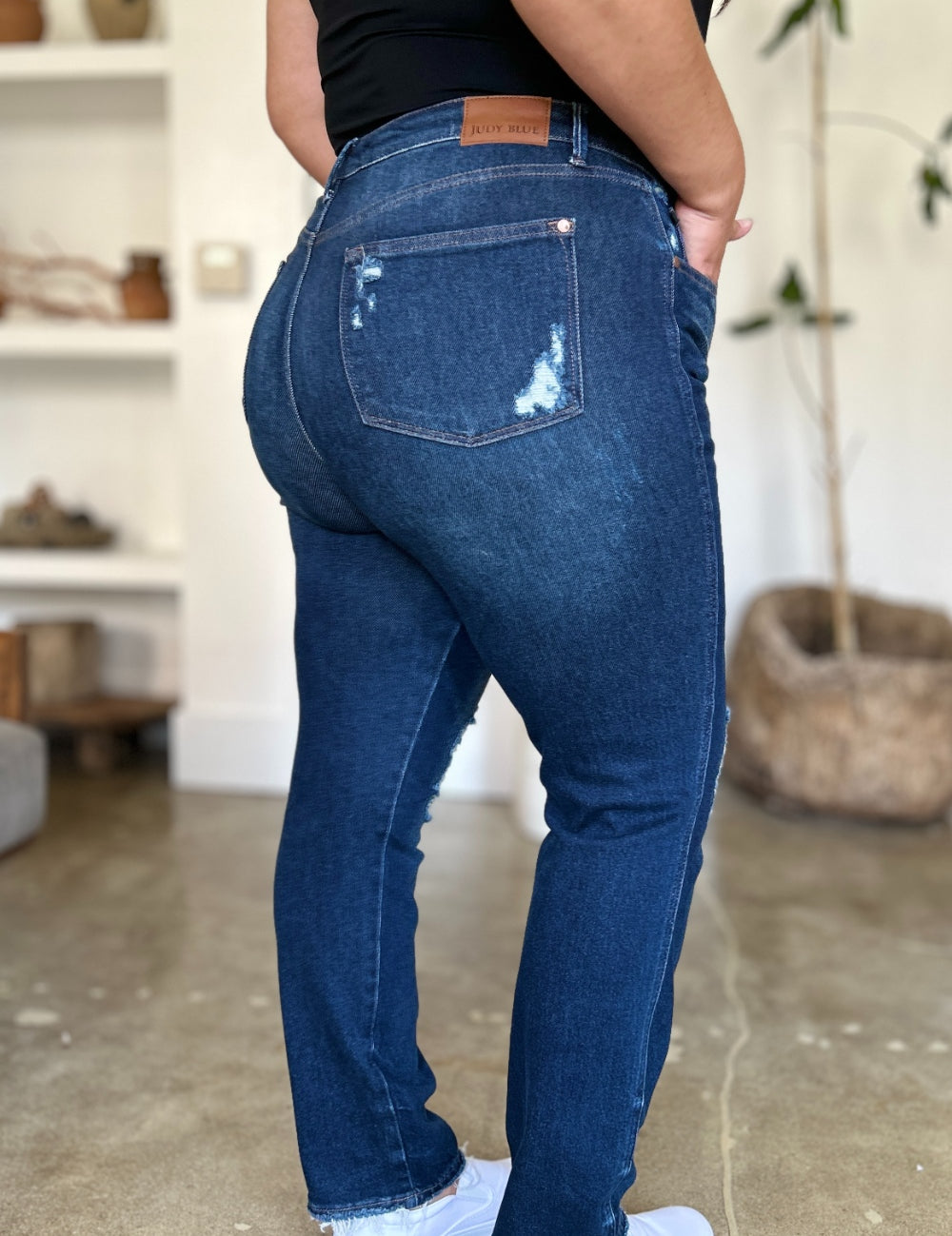 Judy Blue Full Size High Waist Rigid Magic Heavy Destroy Straight Jeans | Daverri Fashions