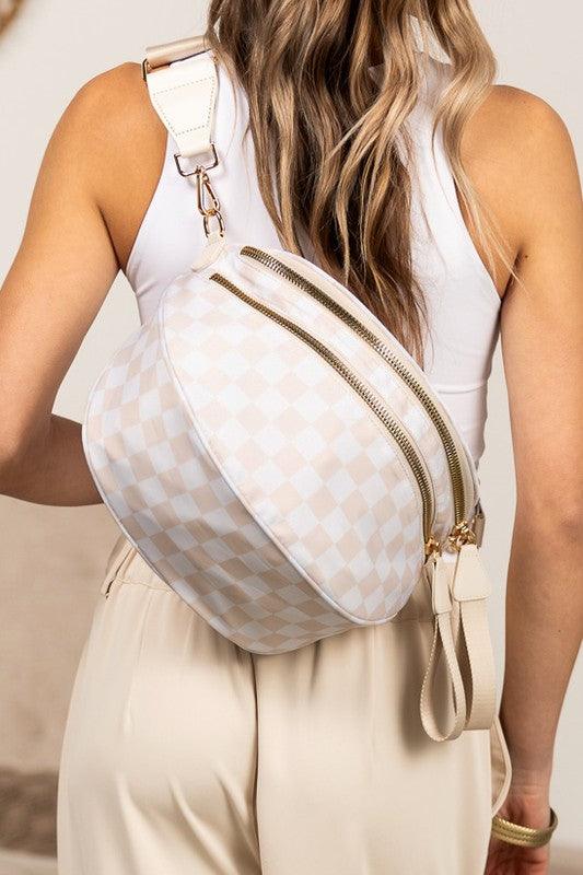 Frankie Oversize Double Zip Print Crescent Sling | Daverri Fashions