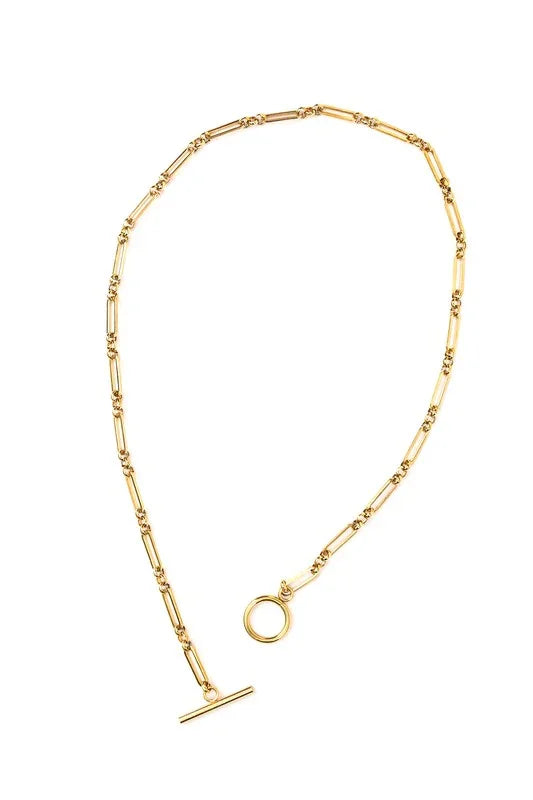18K stainless steel toggle chain necklace with gold paperclip design