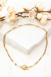 18K stainless steel toggle chain necklace with gold paperclip design