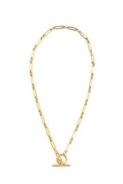 18K stainless steel toggle chain necklace with interlocking links and circular clasp