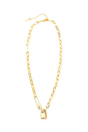 18K stainless steel lock and clip chain necklace with gold padlock charm