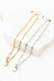18K stainless steel gold and silver chain bracelet with paperclip clasp